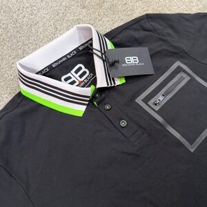 Benjamin Black Polo Shirt Mens S Black Neon Green Zipper Pocket Casual NWT